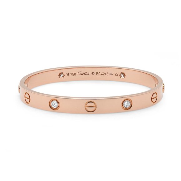 Cartier Love 4 Diamonds Bracelet Bangle 18K Rose Gold Size 16 - Picture 1 of 6